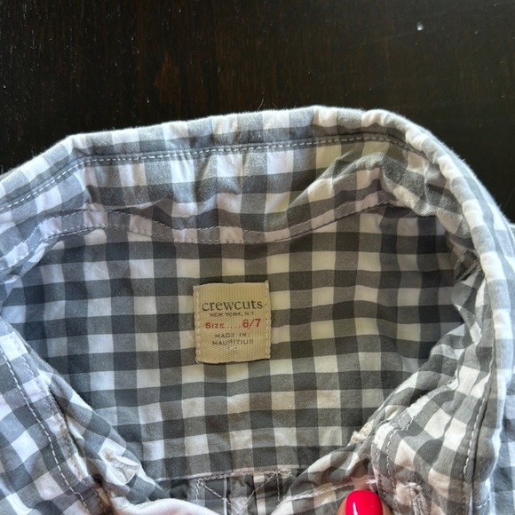 Crewcuts Kids Gray and White Checkered Button Down Shirt - Picture 2 of 3